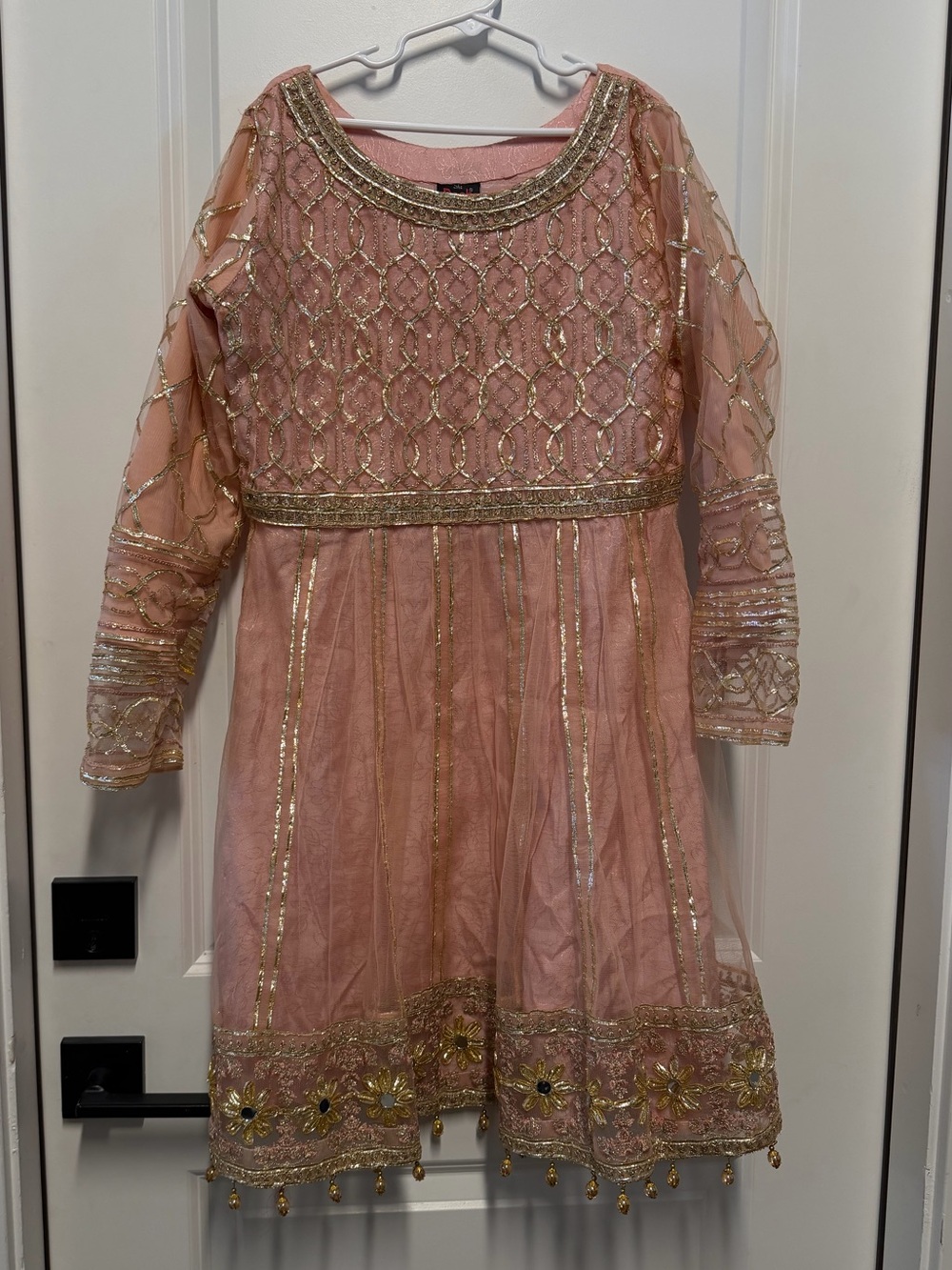 Girls Pakistani Peach Pink Embellished Gharara Formal Wedding Eid Party Dress